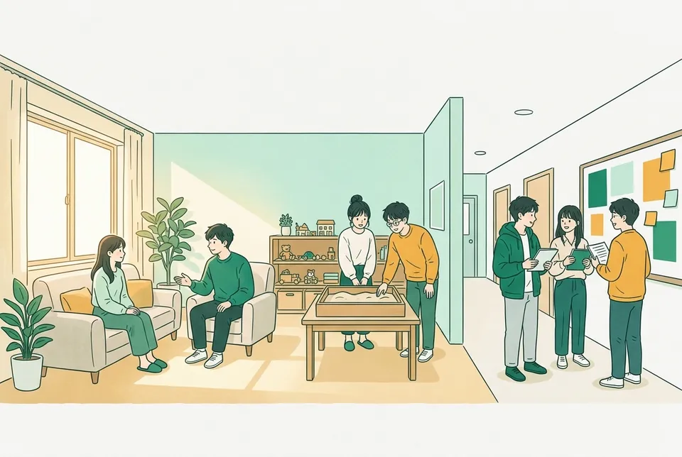 学校の相談室、病院の面接室、おもちゃのあるプレイルームで、子どもや大人の話にじっと耳を傾ける、心の専門職をめざす大学生たち